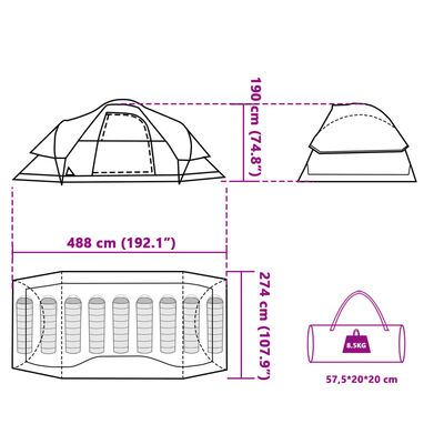 vidaXL Tenda da Campeggio a Cupola per 9 Persone Verde Impermeabile
