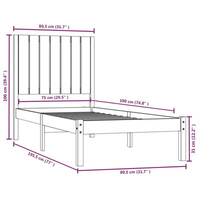 vidaXL Giroletto Marrone Ambra in Legno Massello 75x190cm Small Single