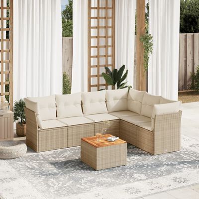 vidaXL Set Divani da Giardino 7 pz con Cuscini Beige in Polyrattan