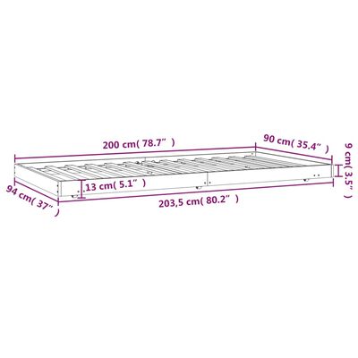 vidaXL Giroletto senza Materasso 90x200 cm in Legno Massello di Pino