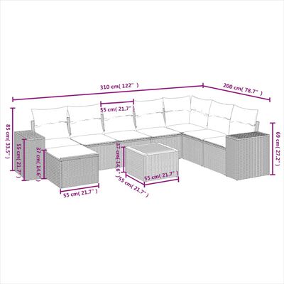 vidaXL Set Divano da Giardino 9 pz con Cuscini Grigio in Polyrattan