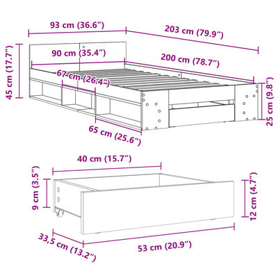 vidaXL Giroletto Cassetto Rovere Sonoma 90x200 cm Legno Multistrato