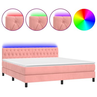 vidaXL Letto a Molle con Materasso e LED Rosa 160x200 cm in Velluto