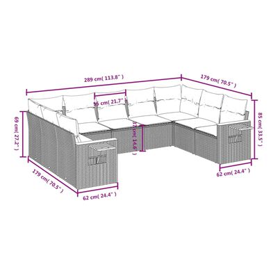 vidaXL Set Divano da Giardino 9 pz con Cuscini Beige in Polyrattan