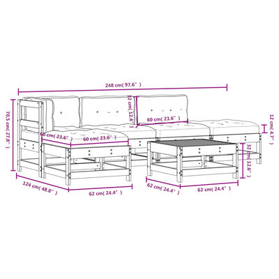 vidaXL Set Divani da Giardino 6pz con Cuscini in Legno Massello Bianco