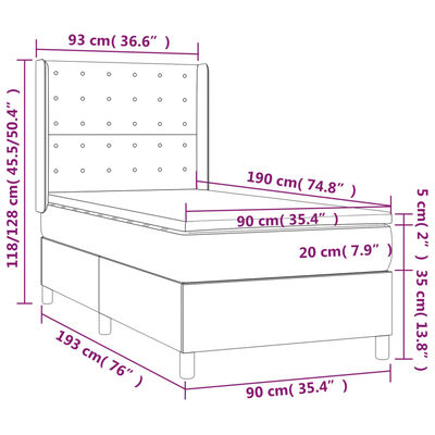 vidaXL Giroletto a Molle con Materasso Marrone Scuro 90x190cm Tessuto