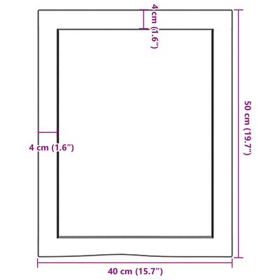 vidaXL Piano Bagno Marrone Scuro 40x50x(2-6)cm Legno Massello Trattato