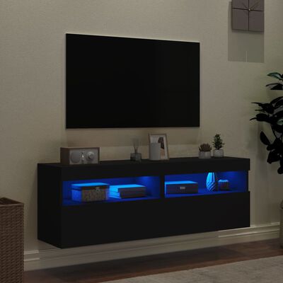 vidaXL Mobili TV a Parete con Luci LED 2pz Neri 60x30x40 cm