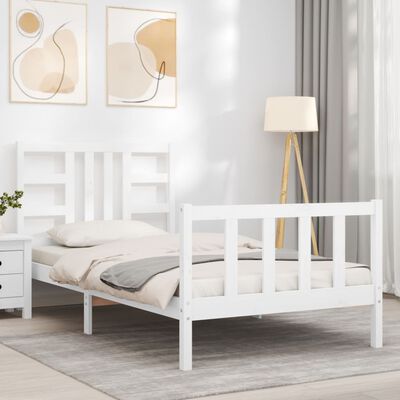 vidaXL Giroletto con Testiera Bianco 90x190 cm in Legno Massello