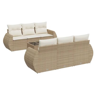 vidaXL Set Divani da Giardino 7 pz con Cuscini Beige in Polyrattan