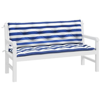 vidaXL Cuscini Panca Giardino 2pz Righe Bianche Blu 150x50x7cm Tessuto