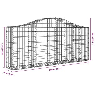 vidaXL Cesti Gabbioni ad Arco 6 pz 200x30x80/100 cm Ferro Zincato