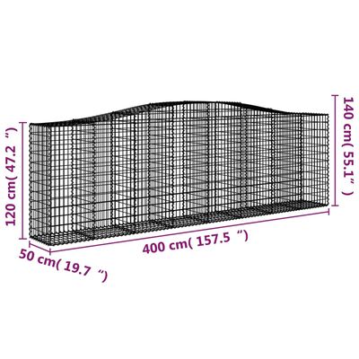 vidaXL Cesti Gabbioni ad Arco 3 pz 400x50x120/140 cm Ferro Zincato