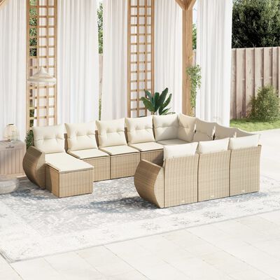 vidaXL Set Divani da Giardino 11 pz con Cuscini Beige in Polyrattan