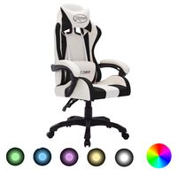 vidaXL Sedia da Gaming con Luci a LED RGB Bianca e Nera in Similpelle