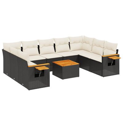 vidaXL Set Divani da Giardino 10pz con Cuscini in Polyrattan Nero