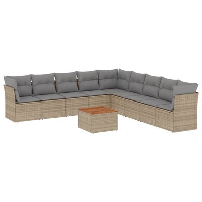 vidaXL Set Divano da Giardino 10 pz con Cuscini Beige in Polyrattan