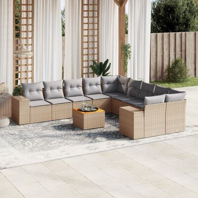 vidaXL Set Divani da Giardino 11 pz con Cuscini Beige in Polyrattan