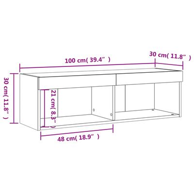 vidaXL Mobile Porta TV con Luci LED Rovere Fumo 100x30x30 cm