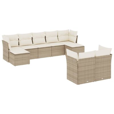 vidaXL Set Divano da Giardino 9 pz con Cuscini Beige in Polyrattan