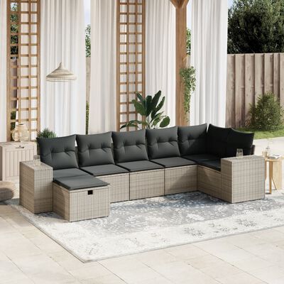 vidaXL Set Divani da Giardino 7 pz con Cuscini Grigio in Polyrattan