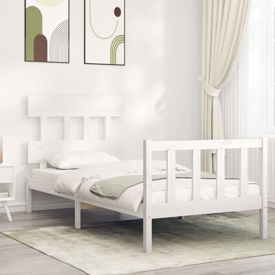 vidaXL Giroletto con Testiera Bianco 90x200 cm in Legno Massello