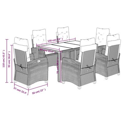 vidaXL Set da Pranzo da Giardino 7 pz con Cuscini in Polyrattan Grigio