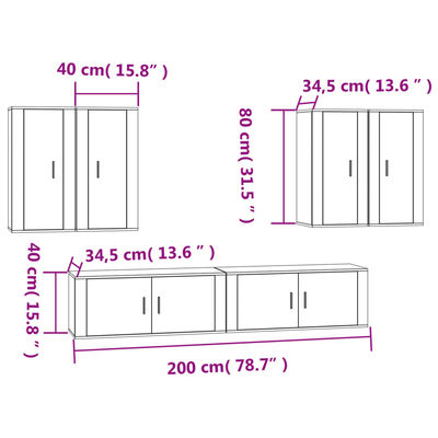 vidaXL Set di Mobili Porta TV 6 pz Bianco Lucido in Legno Multistrato