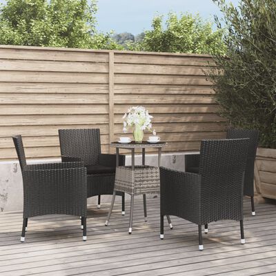 vidaXL Set Bistrò da Giardino 5 pz con Cuscini in Polyrattan Nero