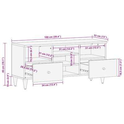 vidaXL Mobile Porta TV 100x33x46 cm in Legno Massello di Mango