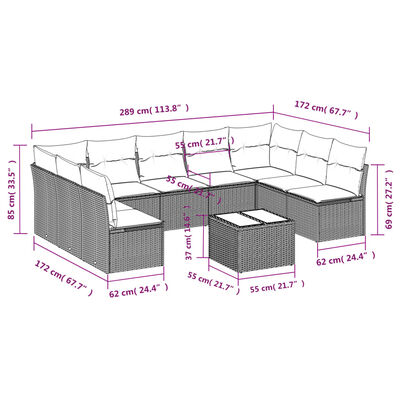 vidaXL Set Divano da Giardino 10 pz con Cuscini Grigio in Polyrattan