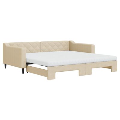 vidaXL Divano Letto Estraibile con Materassi Crema 100x200 cm Tessuto