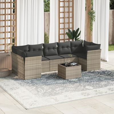 vidaXL Set Divano da Giardino 8pz con Cuscini Grigio Chiaro Polyrattan