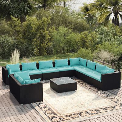 vidaXL Set Mobili da Giardino 11 pz con Cuscini in Polyrattan Nero