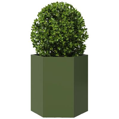 vidaXL Fioriera da Giardino Verde Oliva Esagono 46x40x45 cm Acciaio