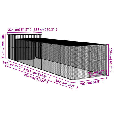 vidaXL Casetta Cani Corsa Grigio Chiaro 214x865x181 cm Acciaio Zincato