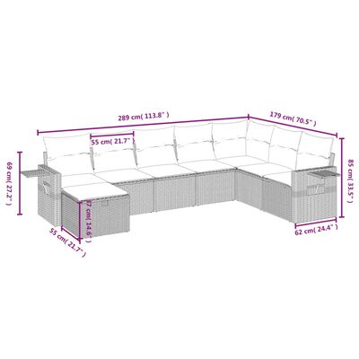 vidaXL Set Divano da Giardino 8 pz con Cuscini Grigio in Polyrattan