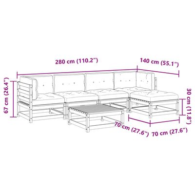 vidaXL Set Divani Giardino 6pz con Cuscini Marrone Cera Massello Pino