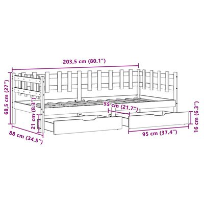 vidaXL Dormeuse con Cassetti Bianco 90x200 cm Legno Massello di Pino