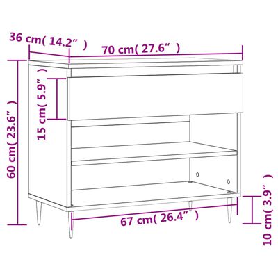 vidaXL Scarpiera Nera 70x36x60 cm in Legno Multistrato