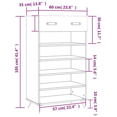 vidaXL Scarpiera Nera 60x35x105 cm in Legno Multistrato