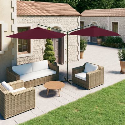 vidaXL Ombrellone Doppio con Palo in Acciaio Rosso Bordeaux 600 cm