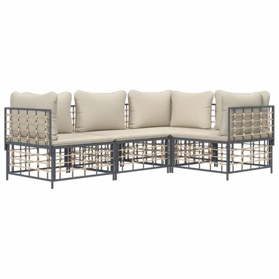 vidaXL Set Divani da Giardino 4 pz con Cuscini Antracite in Polyrattan