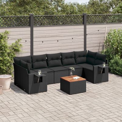 vidaXL Set Divani da Giardino con Cuscini 8 pz Nero in Polyrattan