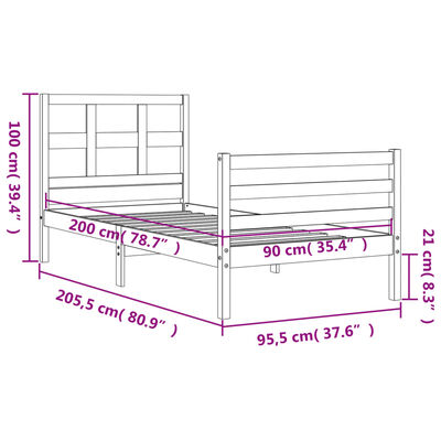 vidaXL Giroletto con Testiera Bianco 90x200 cm in Legno Massello