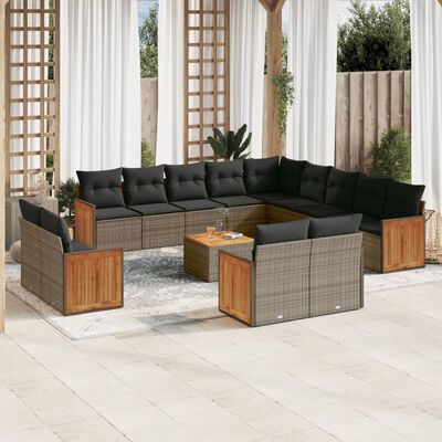 vidaXL Set Divani da Giardino 14pz con Cuscini in Polyrattan Grigio