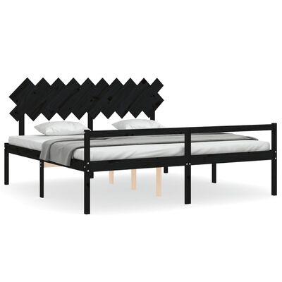 vidaXL Letto per Anziani con Testiera Nero 200x200 cm Legno Massello