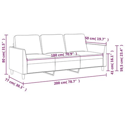 vidaXL Divano a 3 Posti Nero 180 cm in Similpelle