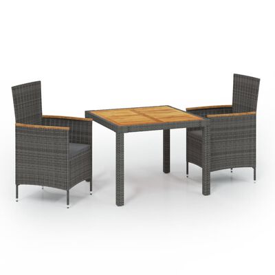 vidaXL Set da Pranzo per Esterni 3 pz con Cuscini in Polyrattan Grigio