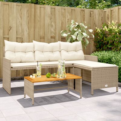 vidaXL Divano da Giardino con Tavolo e Cuscini a L Beige in Polyrattan